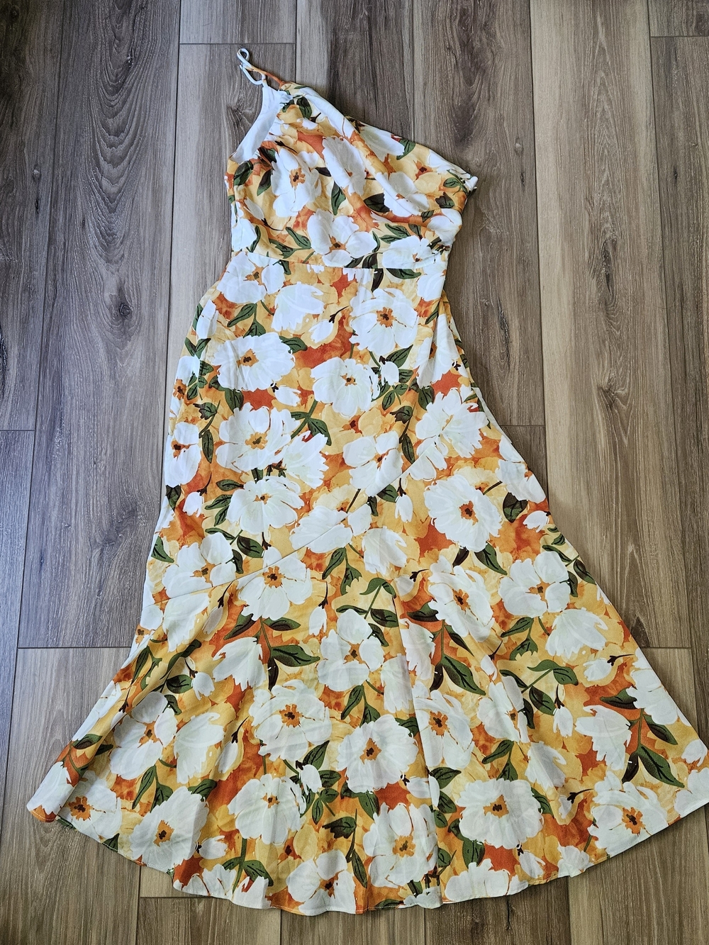 Gigi & Ella Floral One-Shoulder Maxi Dress in White & Yellow